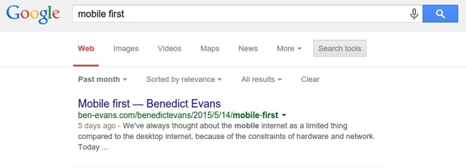 Benedict Evans gaining top position for 'mobile first' keywords