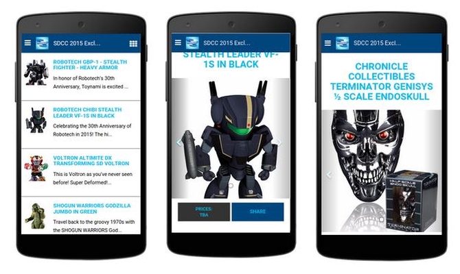 Toynami app SDCC page with an exclusive collectable