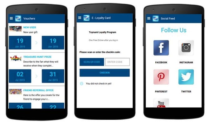 Toynami app Vouchers E-Loyalty card Social Feed