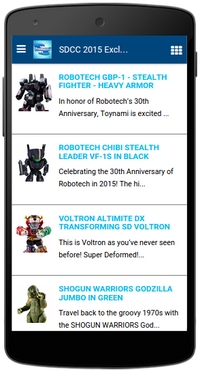 Toynami app: SDCC 2015 page